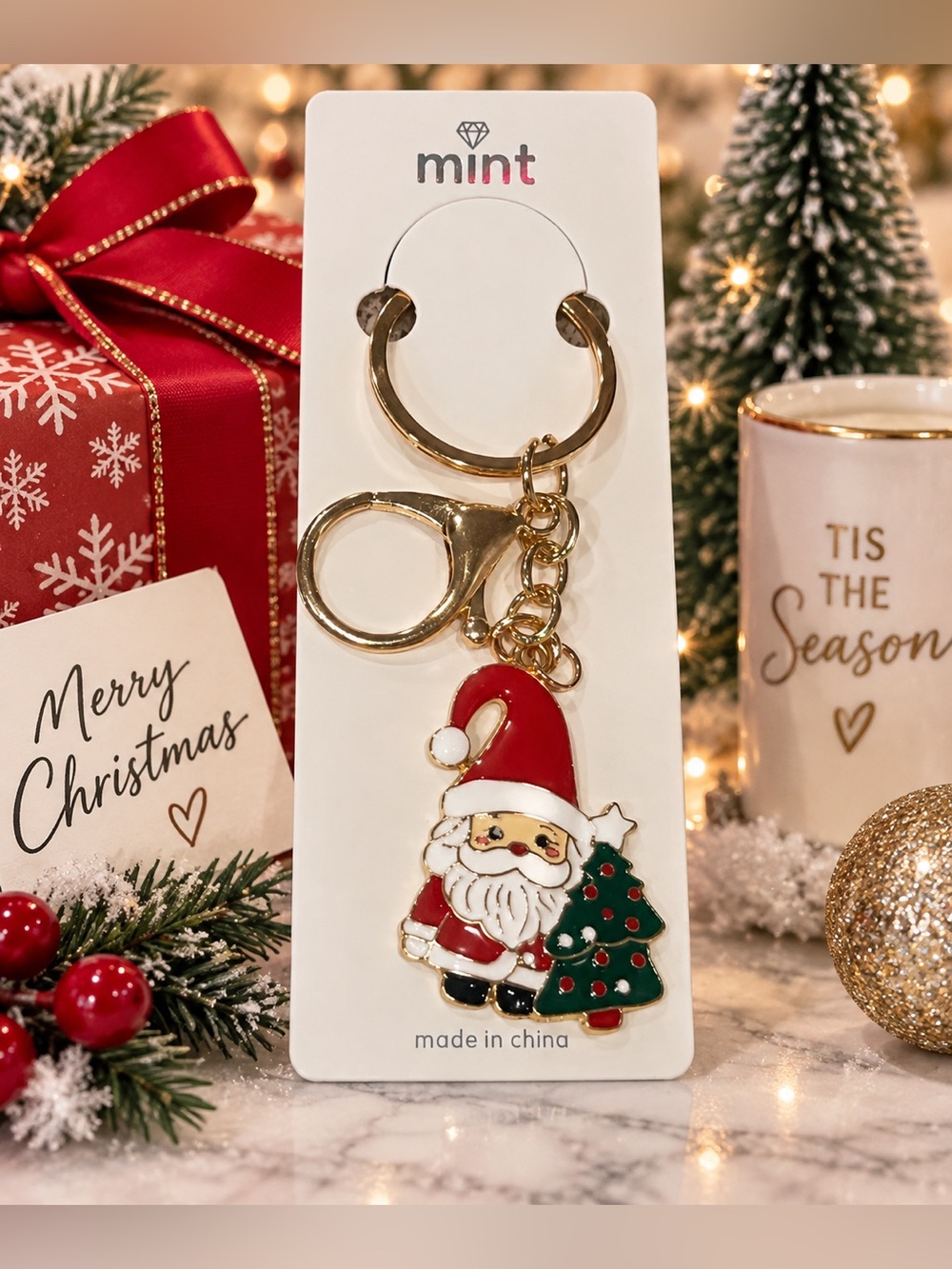 Mint Santa Christmas Keychain Holiday Bag Charm